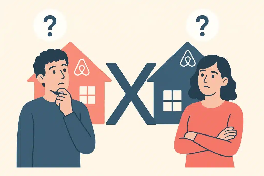 Graphic depicting two separate Airbnb accounts that cannot be merged, highlighting a common host dilemma.