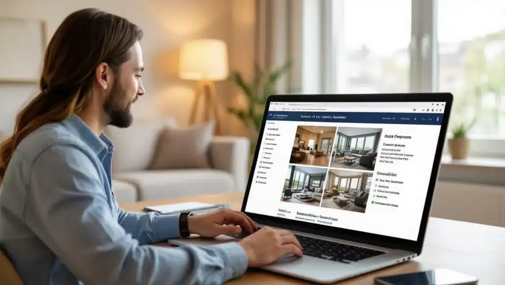 Manager updating Airbnb listing on laptop